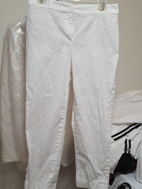 Talbots White Cropped Button Hem Pants